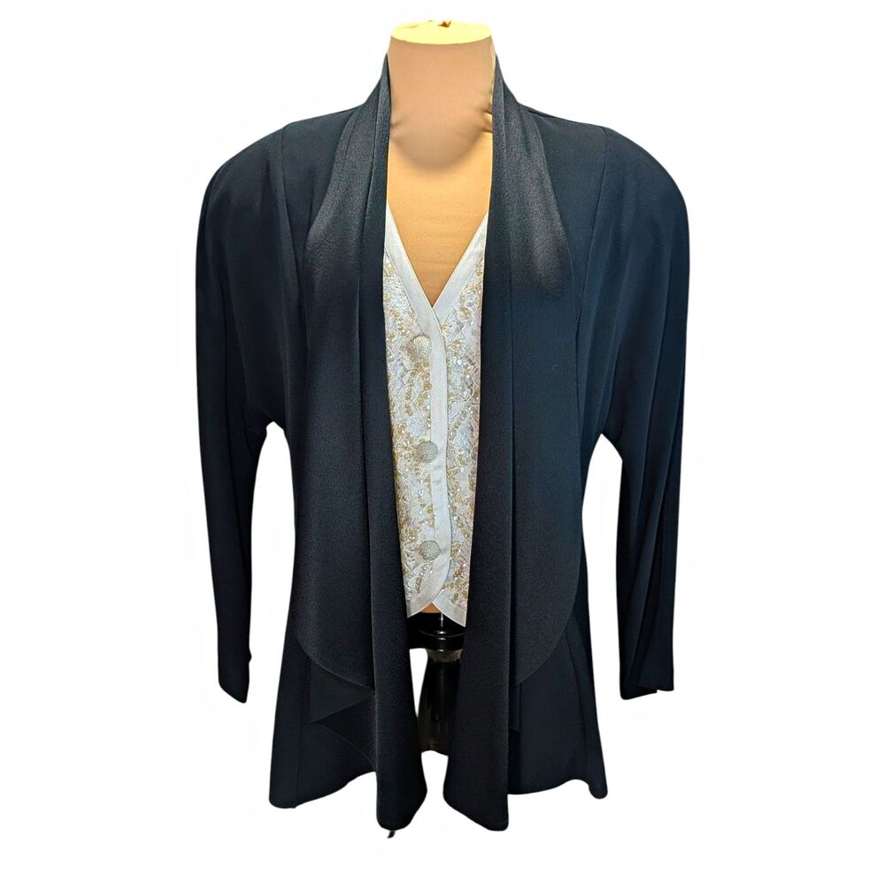 Elegance by Daymor Black Open Front Lace Lined Mid-Length Formal Jacket Size 14